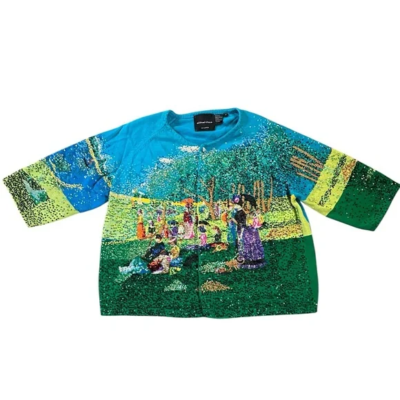 MICHAEL SIMON Vintage Seurat Sunday Afternoon sequined button front cardigan 3X - Picture 2 of 15